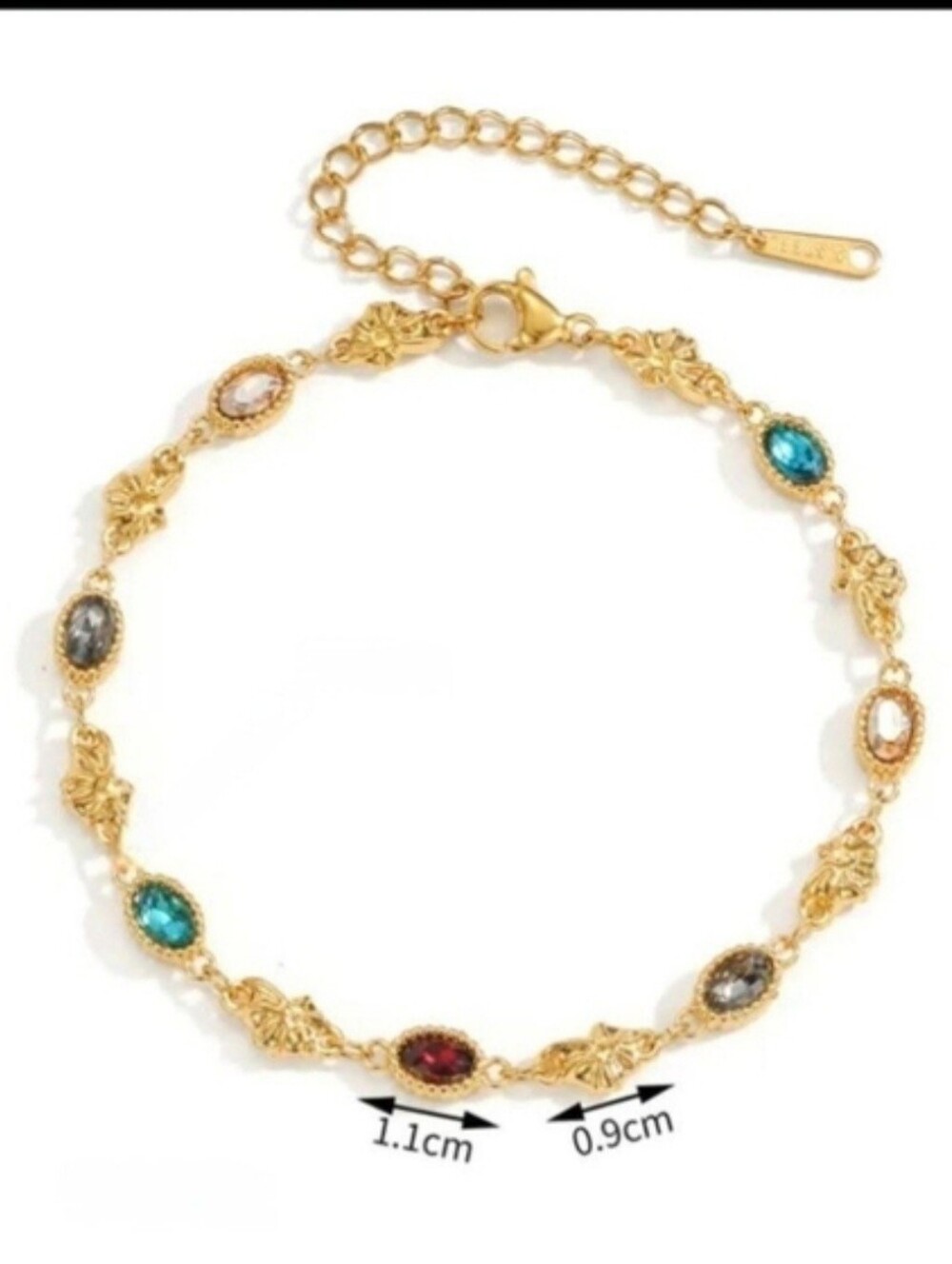 Vintage Goldtone Multi Color Rhinestone Bracelet Link